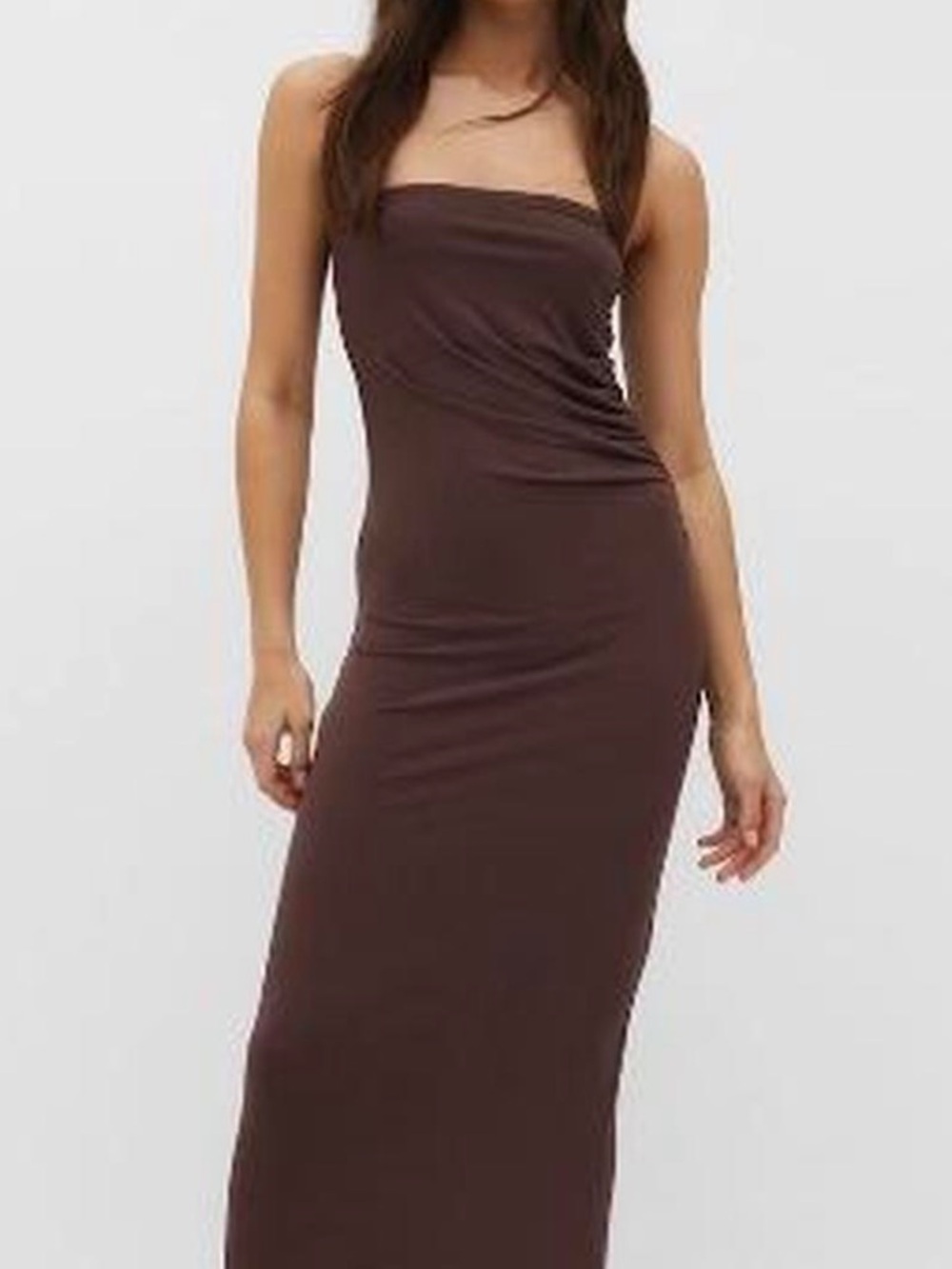 Stradivarius Strapless Brown Maxi Dress